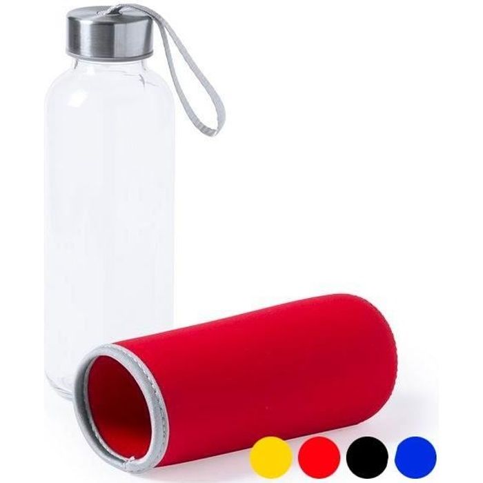 Bouteille en verre à étui et poignée de transport - Bouteille d'eau ou jus en verre Couleur - Orange