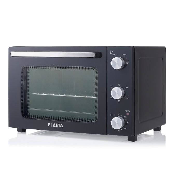 Mini-four à convection Flama noir 1535FL, 1500W, capacité de 35L, 6 fonctions de cuisson, fonction gril, revêtement antiadhésif