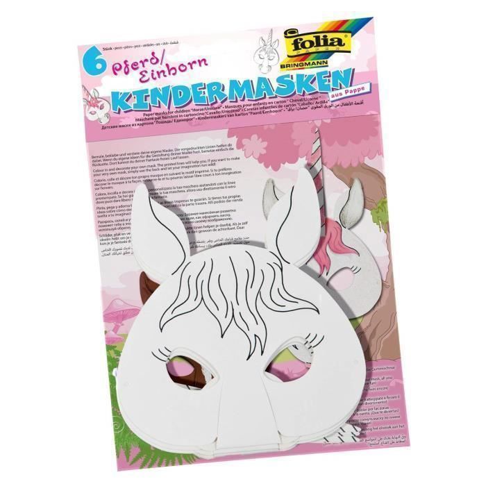 folia Masques pour enfants -cheval-licorne-, en carton,