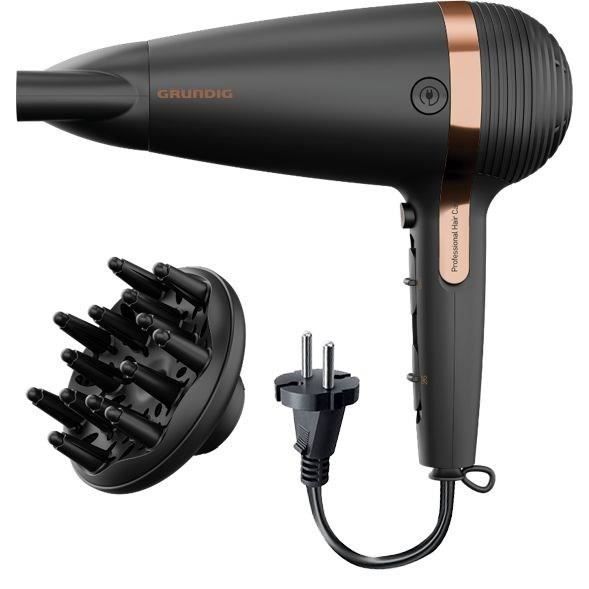 GRUNDIG HD7081 - Sèche-Cheveux Cordon Rétractable - 2100W - Fonction ionique - Touche Air Froid - 2 vitesses - 3 températures
