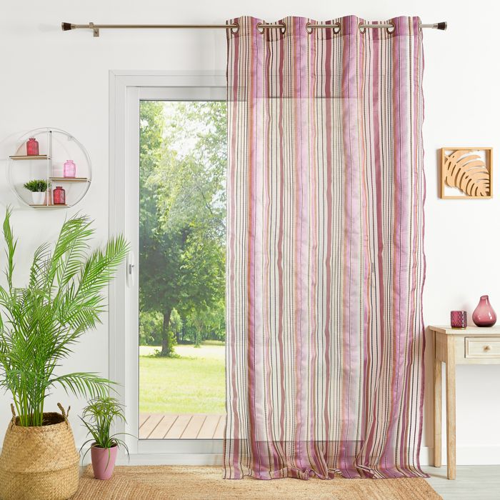 Voilage en organza à rayures Bois de Rose 140 x 260 cm