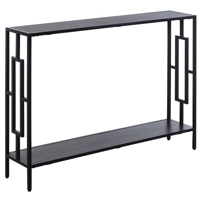 Console table d'appoint design industriel dim. 106L x 23l x 76H cm étagère acier noir panneaux particules bois gris 106x23x76cm Gris