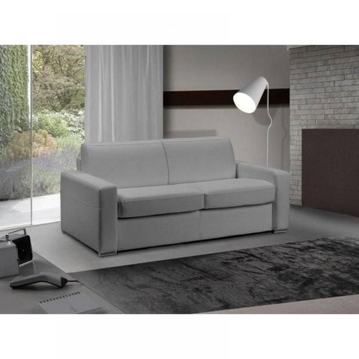 Canapé lit 3 places MASTER convertible EXPRESS 140 cm polyuréthane Gris Silex MATELAS 18 CM INCLUS gris Cuir Inside75