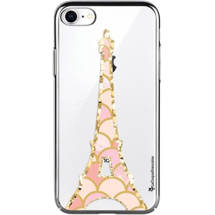 Coque pour iPhone 7/8 bumper argent Tour Eiffel Ecaille Rose Ecriture Tendance et Design La Coque Francaise