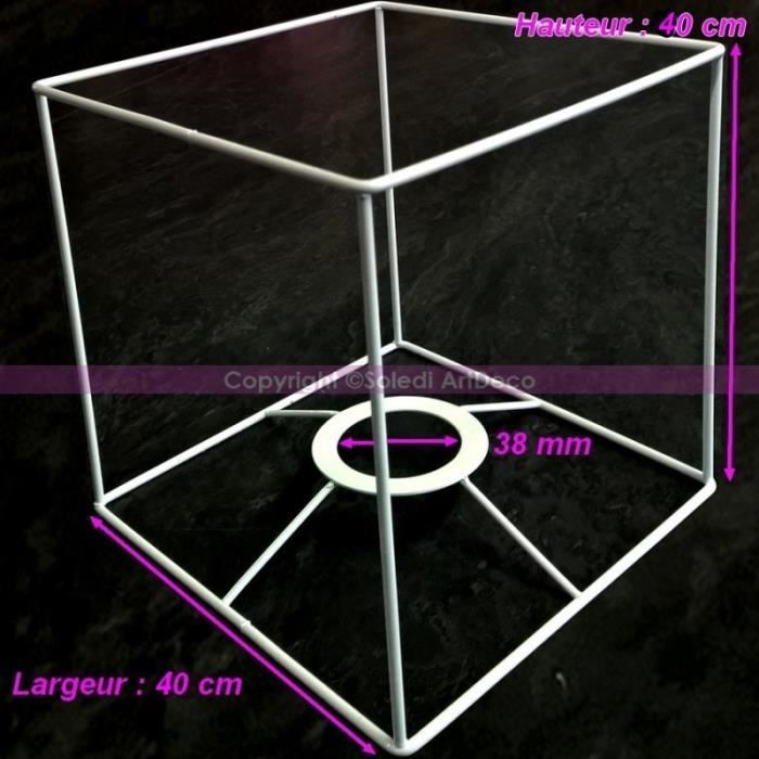 Armature Carrée blanc pour abat-jour, Hauteur et largeur 40 cm, pour Douille 38 mm - Unique