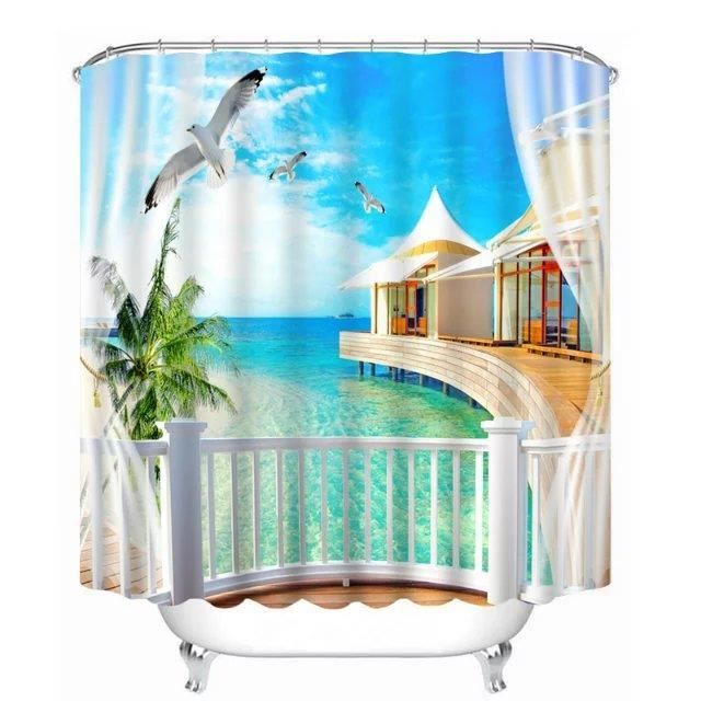 Rideau de douche paysage de la mer magnifique 3D effect imperméable 180 x 200 cm