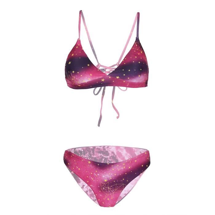 iiniim Maillot de Bain Femme 2 Pièces Monokini Soutien-Gorge Push Up imprimé étoiles Haut de Bikini Triangle Plage Piscine S-XL
