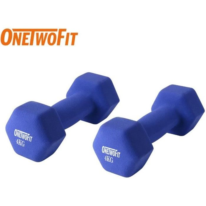 OneTwoFit Set de 2 haltères fitness 8 kg (2 x 4 kg) Bleu OT114