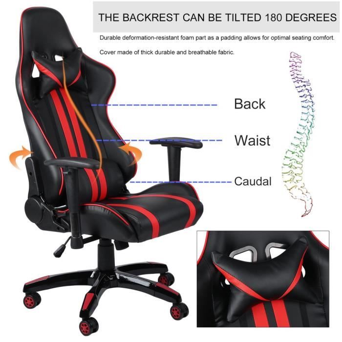 【Expédié d'Allemagne】ROI DU MONDE - Chaise de Jeu Fauteuil de bureau en cuir pivotant à 360 degrés noir&rouge