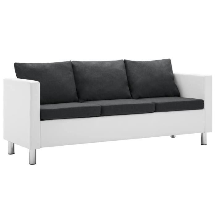 BEST SALE® Canapé à 3 places Faux cuir Blanc et gris foncé - 51197