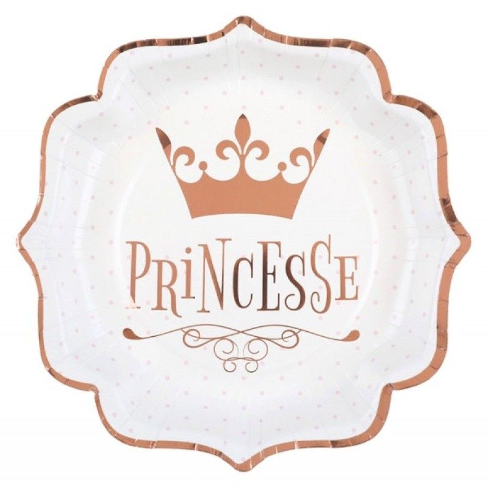 Assiette anniversaire princesse blanche et rose gold métallisée (x10) REF/7243 matière carton