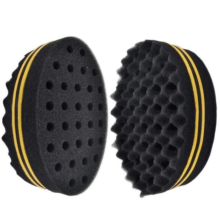 Brosse à cheveux éponge à torsion de cheveux de barbier à deux côtés 14.5*9.5*6.5cm noir+jaune