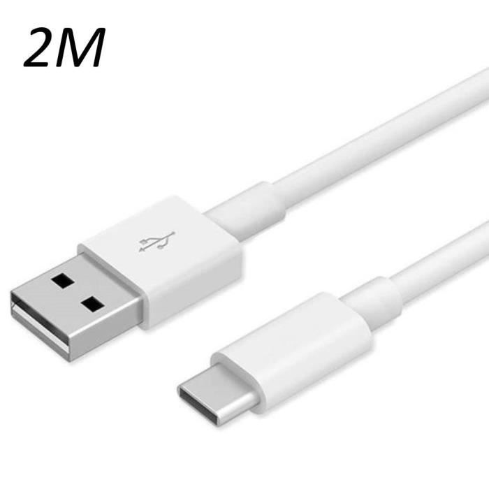 Cable Blanc Type USB-C 2M pour Samsung galaxy Note 10 plus - Note 10 lite - Note 20 - Note 20 ultra [Toproduits®]