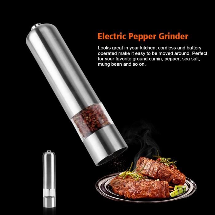 Yosoo Moulin à Poivre et Sel Automatique en Acier Inox et Verre Broyeur à Epices Réglable Electrique Salière Poivrière - Batterie