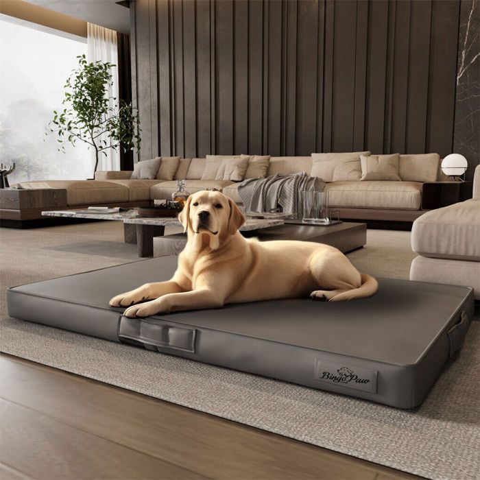 Meilleurs prix pour Panier Grand Chien Déhoussable et Orthopédique Coussin Pliable Grande Taille XXL Housse en Cuir Imperméable Anti Stress 110x78x9cm