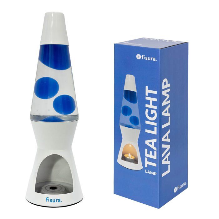 Lampe à lave Fisura sans électricité - Bleu et blanc 29 x 8 5 cm (bougie non incluse)