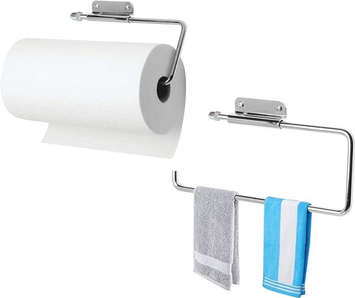 HEFTMAN Porte-rouleau Essuie-tout Doré – Design Luxe En Acier Inox, Bras Tension & Base Lestée Antidérapante
