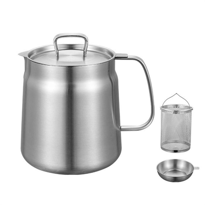 Pot de filtre à huile en acier inoxydable avec filtre | Panier en maille fine, filtre à huile de grande capacité et stockage | Filtre à huile pour friteuse, filtrage et stockage