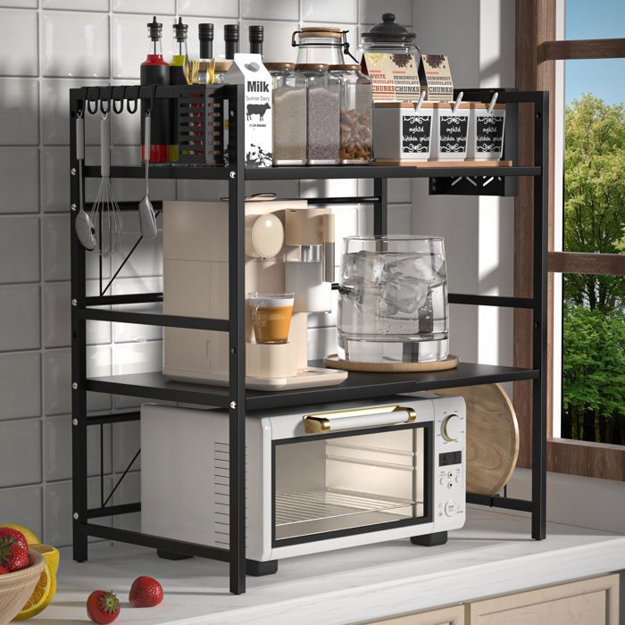 Support Micro-ondes Extensible - Charge 25kg - Réglable 40-64cm - Organisateur Cuisine Suspendu - Anti-dérapant