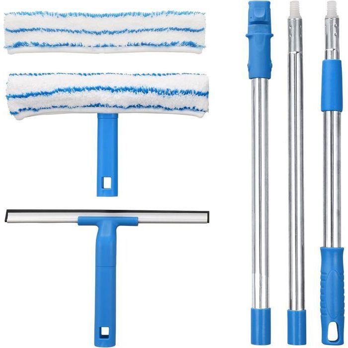 Raclette à Vitres Télescopique 425cm - Kit 3 En 1 Avec Brosse Microfibre Et Raclette Silicone