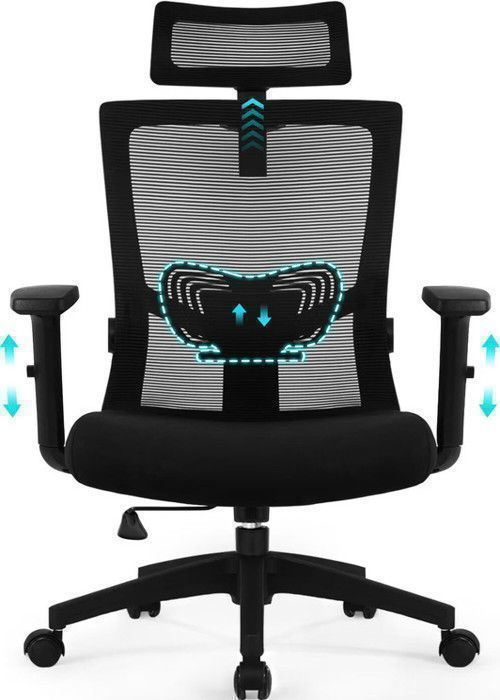 Chaise De Bureau Ergonomique En Maille - Appui-tête Et Accoudoirs Réglables, Bascule - Soutien Lombaire - Charge Max 150kg - Blanc