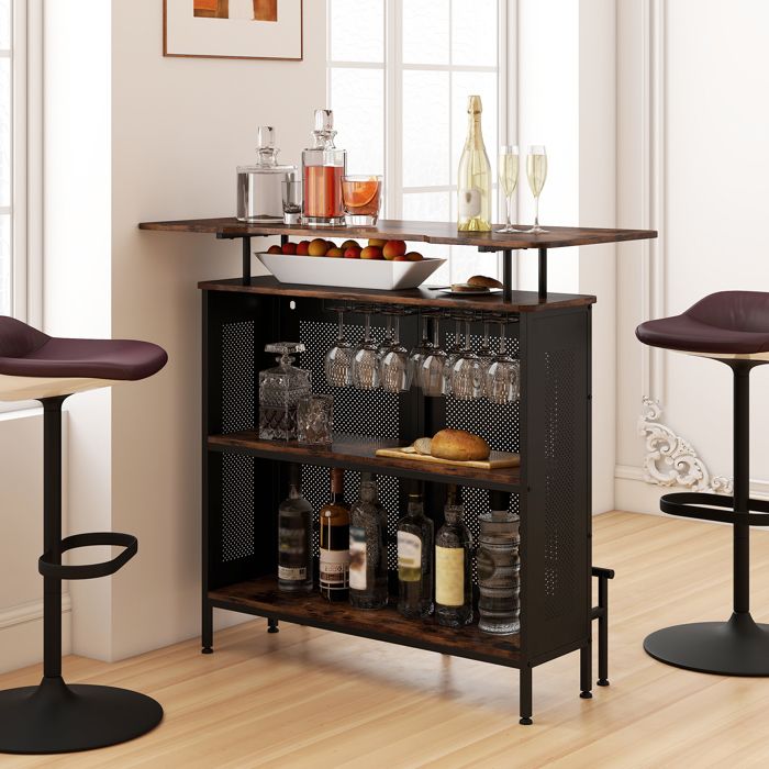 GOPLUS Table Cuisine avec Cadre Métallique-Étagère Ouverte/6 Supports ...