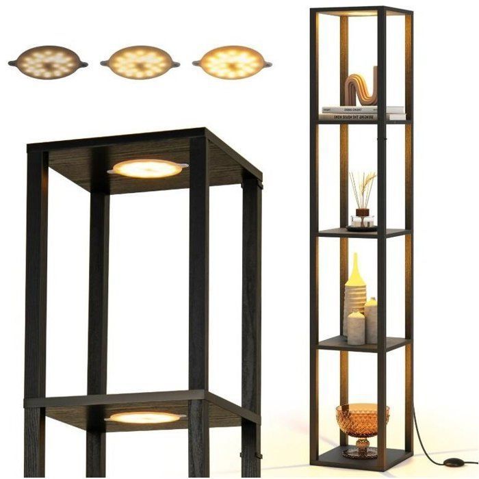 Lampadaire sur Pied Salon - RELAX4LIFE - Étagères 4 Niveaux - LED Dimmable 3 Intensités - Interrupteur À Pied - Lampe Économique