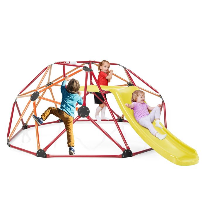 COSTWAY - Dôme D'escalade Enfant 305 Cm Avec Balançoire - Structure Métal Robuste, 363 Kg Max - Pour Intérieur/extérieur, 3-12 Ans