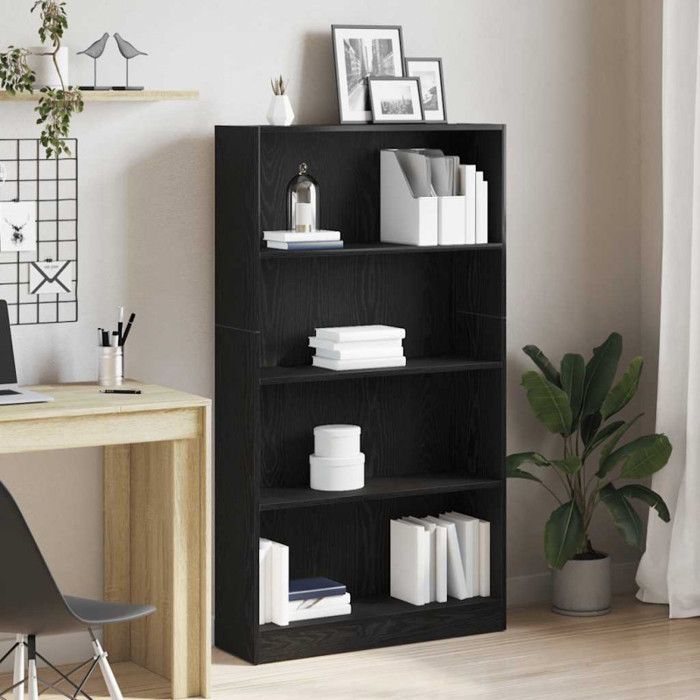 Bibliothèque - Chêne noir - 4 niveaux - 80x24x143 cm - Design contemporain