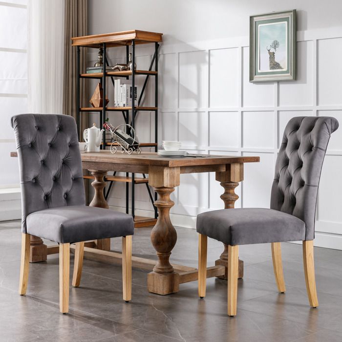 Chaises de Salle à Manger - Becag - Lot de 2 - Chaise de Salon - Style Moderne - 43x65x101cm - Chaise en Velours - Gris