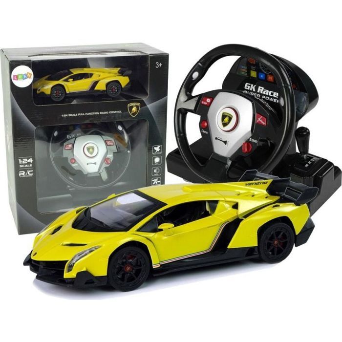 Leantoys Import Voiture télécommandée Lamborghini Veneno Jaune 24 GHz Volant à distance Son Lumières