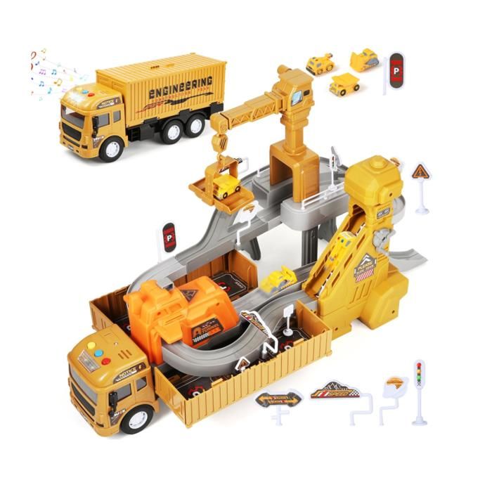 Circuit De Construction MOONTOY Pour Enfants – Camion, Grue, Bulldozer, Tapis Roulant – Jeu De Rôle Chantier 3-8 Ans – Cadeau Garçon - 10