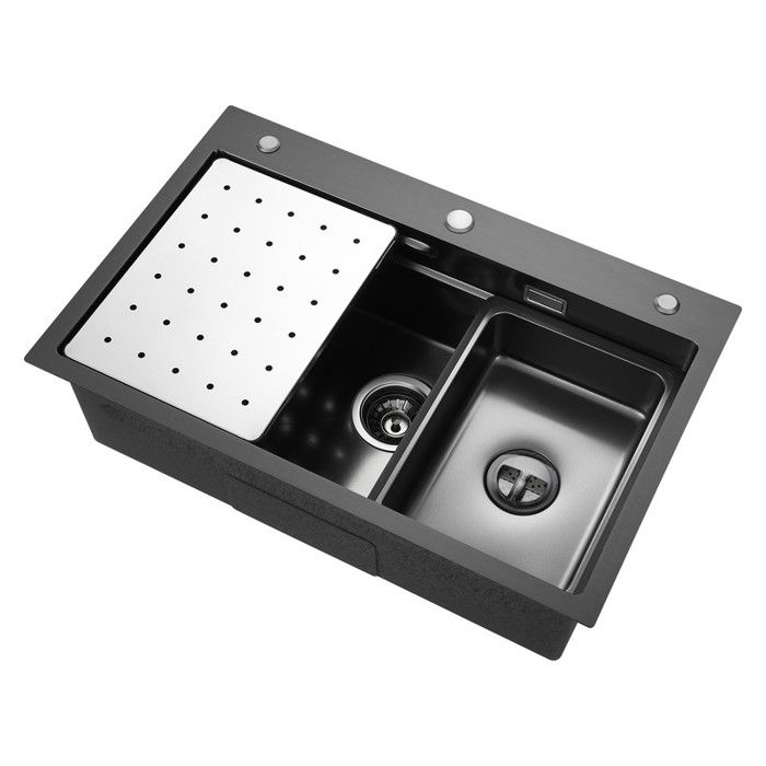 Évier de Cuisine - CECIPA MAX - 70x45CM - Inox 304 - Gris foncé - Panier égouttoir inclus - Distributeur de savon