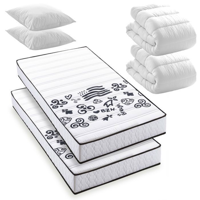 Pack Breizh - Lot de 2 Matelas BREIZH mousse 90x190 + 2x couettes + 2x oreillers– Fabriqué en Belgique