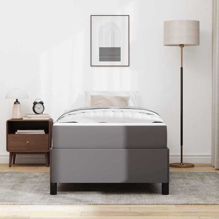 Lit avec matelas - UU - 100x200 cm - Gris - Tissu respirant - Bois dingénierie - Cadre à lattes