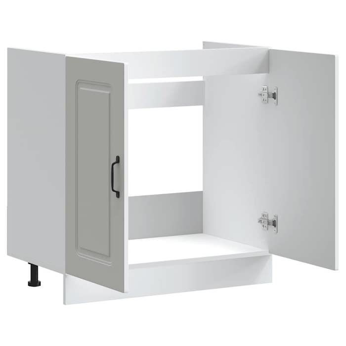 Meuble bas sous évier - WIENS - 80x46x815 cm - Blanc - Bois dingénierie - Pieds réglables - Capacité 60 kg