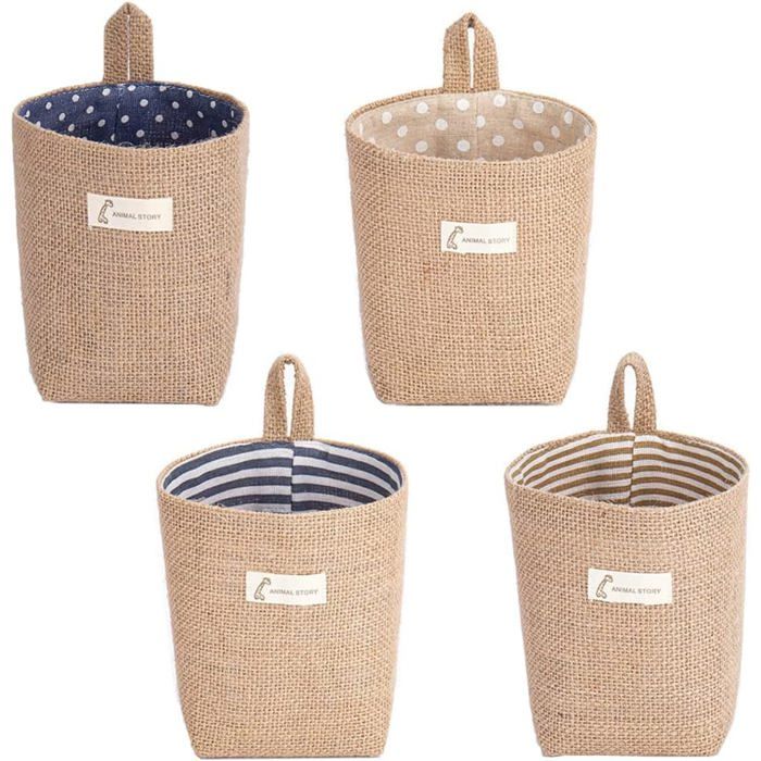 4 Pièces Panier de Rangement Pliable avec Poignée Sac de Rangement Suspendu Coton Lin Panier de Rangement Sac 4 Couleurs