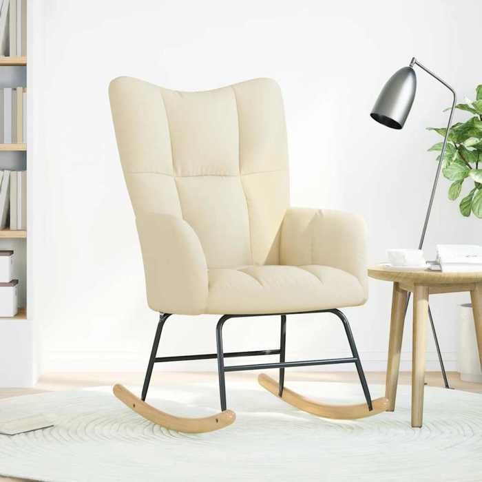 NEUF 2026 CHIC Fauteuil berçante SWEETY Chaise simple Pour relax Crème Tissu 61x78x95 cm FF323