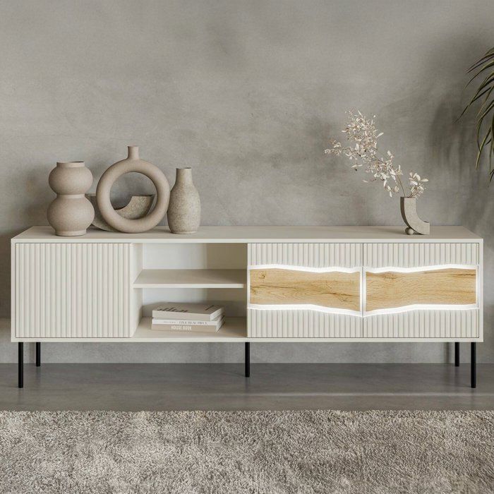 Meuble TV Luvinate Dmora en bois plaqué beige 190x40x61.5h cm Meuble TV Luvinate Dmora en bois plaqué beige 190x40x61.5h cm