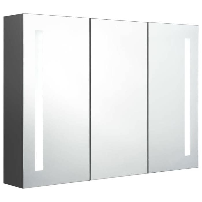 HOT SALE*Armoire de salle de bain à miroir CLARENCE 60 kg capacité Placard Mural LED 89x14x62 cm Gris - M939861