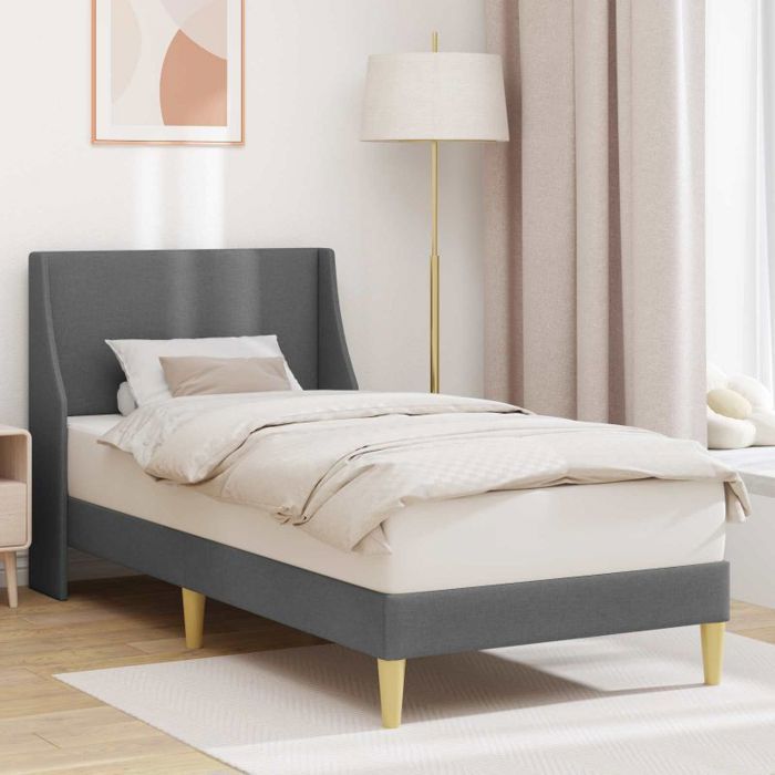 VIDAXL Cadre de lit 100 x 200 cm tissu gris foncé avec tête de lit et sommier à lattes