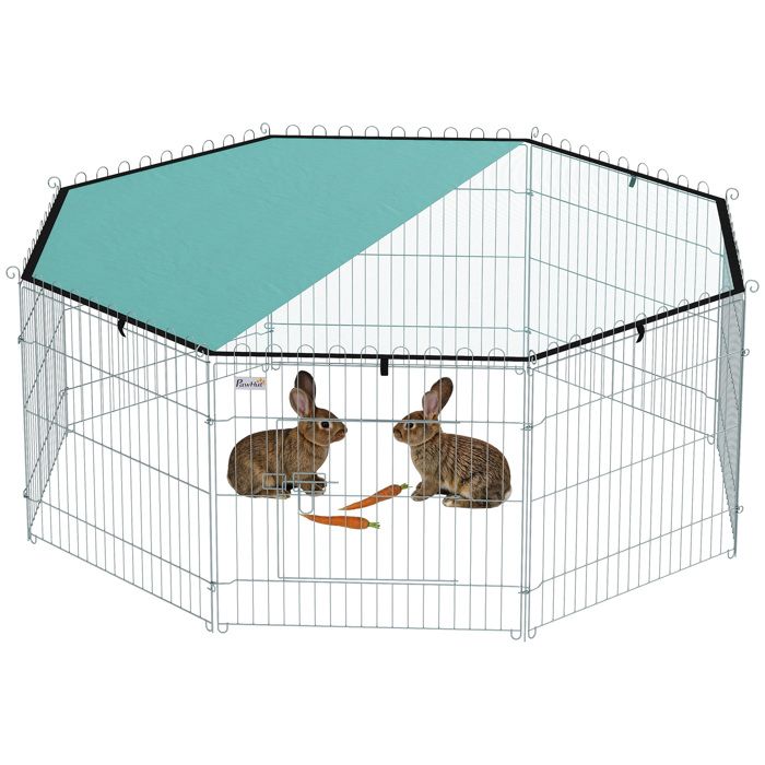 Comparer les prix de Parc pour chien - PawHut - 8 panneaux - avec toit modulable et pliable - 60H cm - avec porte - intérieur et extérieur - argent vert