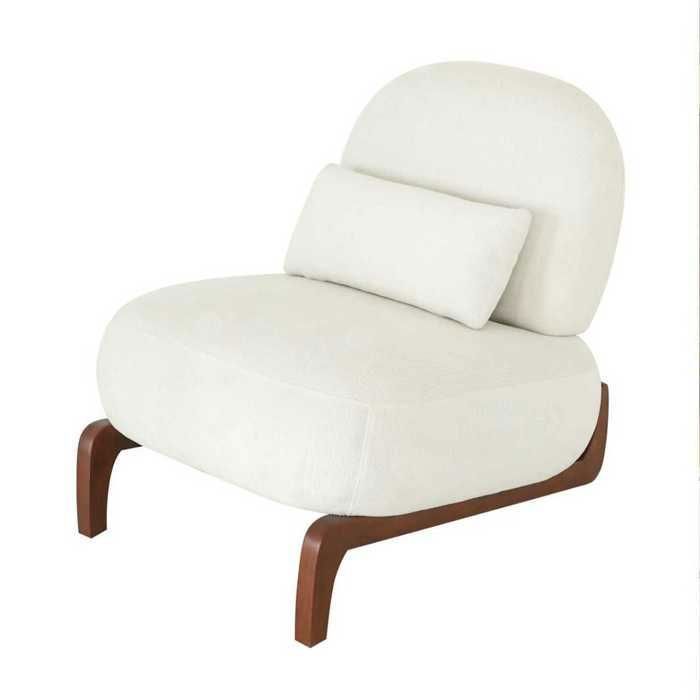 Fauteuil décoratif mignon en velours - Pieds en bois massif sans accoudoirs idéal pour salon chambre et balcon (blanc)