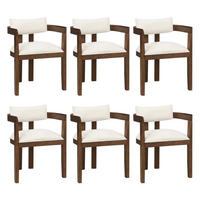 Lot De 6 Chaises Salle À Manger 57.5x60.5x78.5cm Beige Noyer Bois Massif Revêtement Lin Moderne Confortable Pour Salon Et Café Lot De 6 Chaises Salle À Manger 57.5x60.5x78.5cm Beige Noyer Bois Massif Revêtement Lin Moderne Confortable Pour Salon Et Café