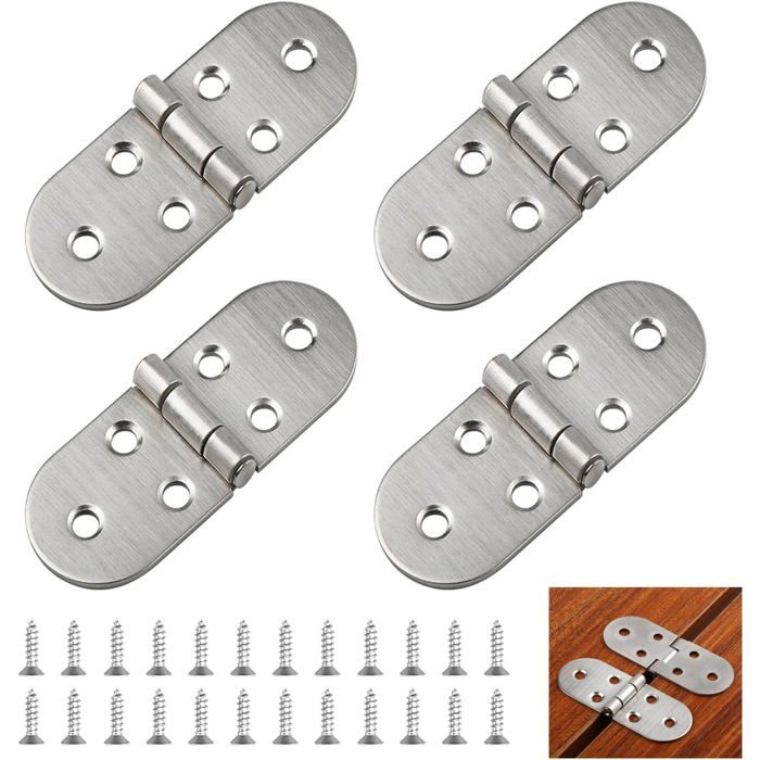 4 charnières rondes pliables à 180°en acier inoxydable pour table pliante armoire armoire en bois meubles machines à coudre(argenté