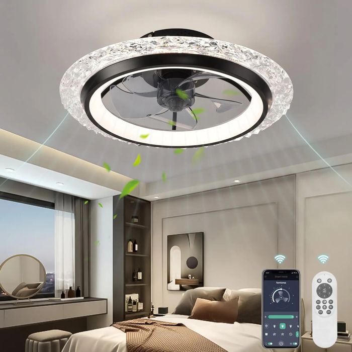 Ventilateur plafond LED avec télécommande - Moderne silencieux 6 vitesses luminaire suspendu décoratif pour salon et chambre