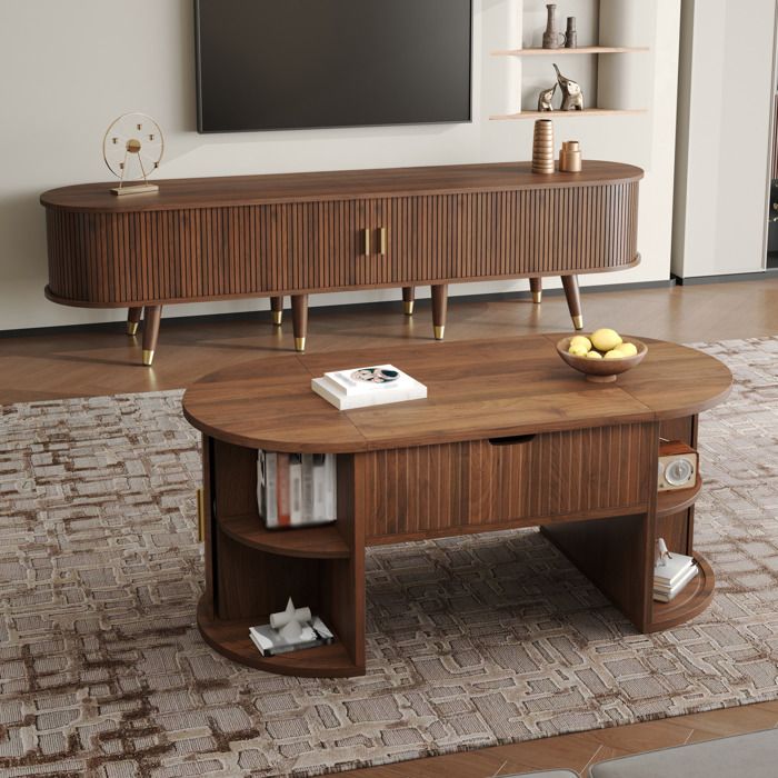 Modenuit Ensemble de salon 2 pièces meuble TV et table basse relevable MDF décor noyer