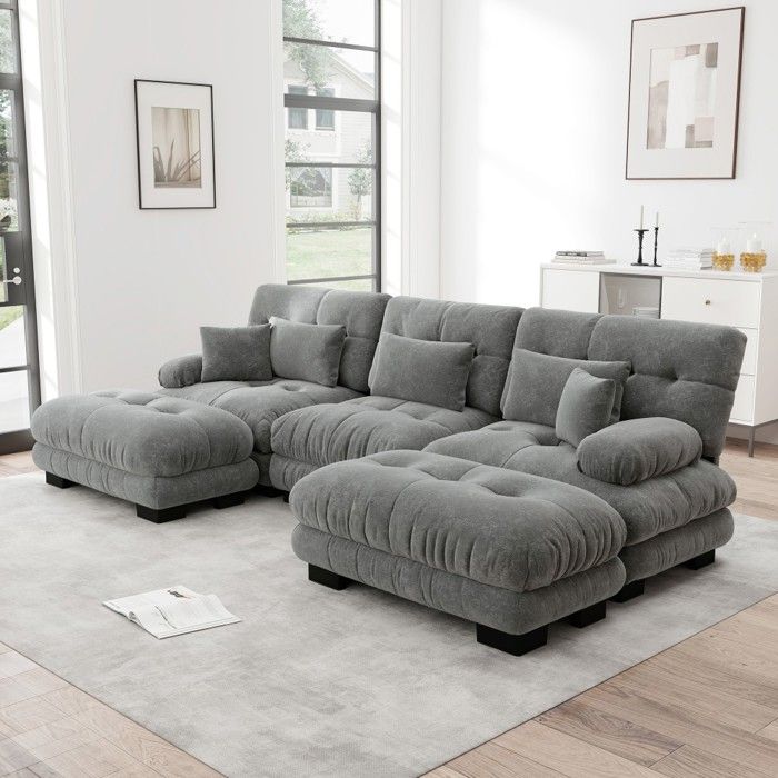 Canapé Angle Gris 313x145x81cm - Chenille Modulable U - Convertible Lit Luxe - Salon Confort - Design Élégant Moderne Canapé Angle Gris 313x145x81cm - Chenille Modulable U - Convertible Lit Luxe - Salon Confort - Design Élégant Moderne