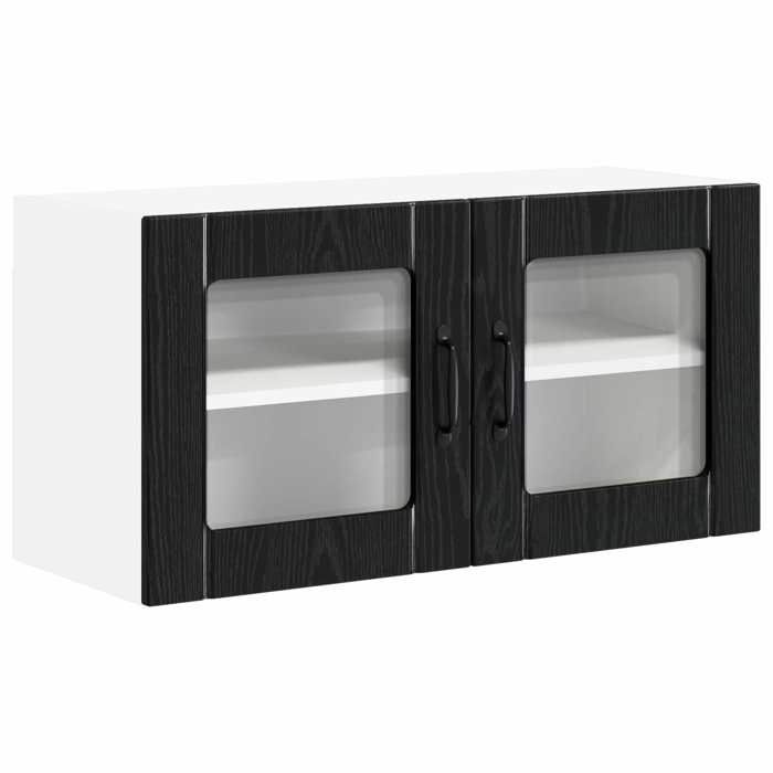 Cabinet en verre mural LUCCA - vidaXL - meuble suspendu - chêne noir - 80 x 31 x 40 cm - 2 portes - 2 étagères{rsk24o}