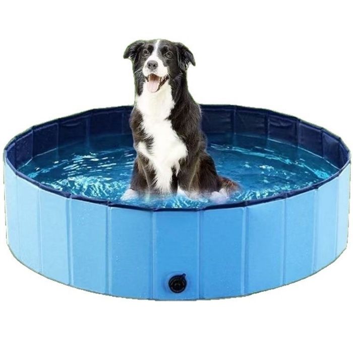 Piscine Chien Pliable 100x30cm - Drainage Rapide Antidérapant - Baignoire Robuste Sans Pompe - Bleu Enfants
